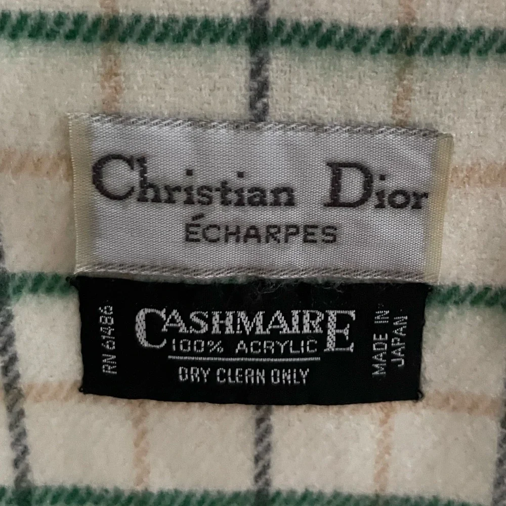 Christian Dior Soft Vintage Cashmaire Ivory Cream Scarf 54” plaid pattern